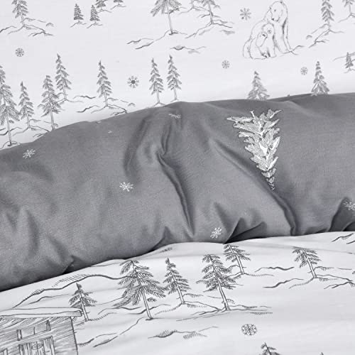 Sleepdown Polar Bears Winter Scene Snowflake White Grey Reversible Duvet Cover Quilt Bedding Set with Pillowcase Soft Easy Care Bed Linen - Single (135cm x 200cm)