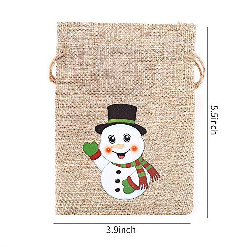 VEYLIN 12 Pieces Christmas Jute Burlap Bags,Christmas Drawstring Gift Bags Advent Calendar Burlap Bags for Xmas Party Supply