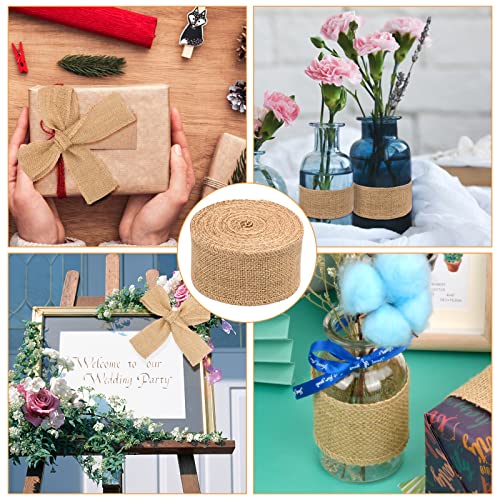10M*6CM Burlap Ribbon Jute, Natural Ribbon Roll, Jute Burlap Craft Ribbon, Craft Jute Linen Ribbon for Gift Wrapping Decoration Wedding Christmas Parties Table