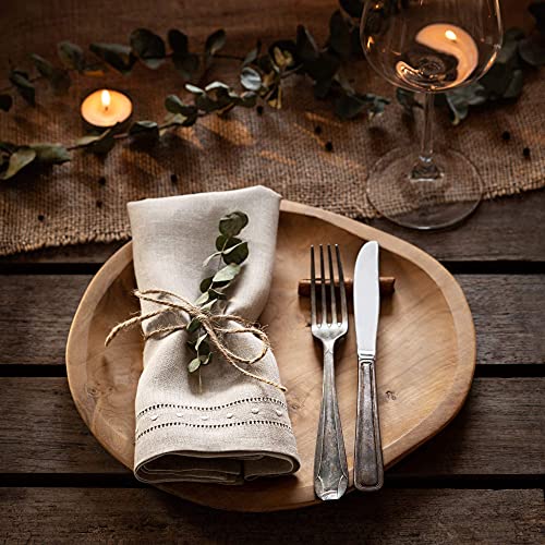 O'lucio Linen Cloth Napkins - Natural 45 x 45 cm, Set of 4 Hemstitch Dinner Napkins with Swiss Dot Embroidered - Christmas Cloth Napkins Washable Handmade from 100% French Flax, Natural Fabric