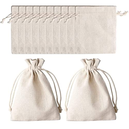 12Pcs Burlap Bags, Hessian Bags 12x17cm(4.72 x 6.7inch) Reusable Fabric Bags Small Canvas Drawstring Bags Cotton Muslin Bags Vintage Mesh Jewellery Favour Bags for Wedding Party Valentine's Christmas