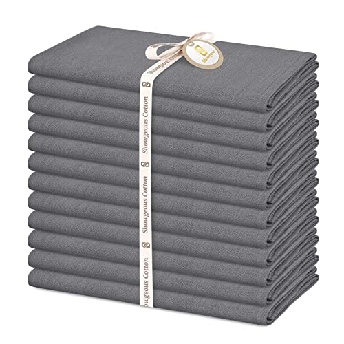 12 Pack Linen Cotton Napkins 40 x 40 cm Dinner Cloth Napkins Cotton Linen Blend Fabric Napkins Washable Reusable Linen Flax Table Napkins for Wedding Dinner Hotel Parties Christmas (Grey)