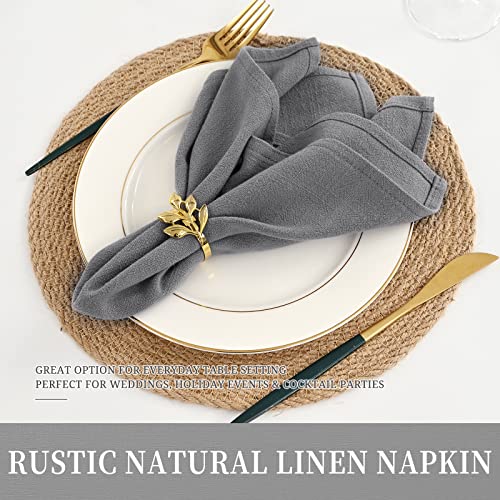 12 Pack Linen Cotton Napkins 40 x 40 cm Dinner Cloth Napkins Cotton Linen Blend Fabric Napkins Washable Reusable Linen Flax Table Napkins for Wedding Dinner Hotel Parties Christmas (Grey)