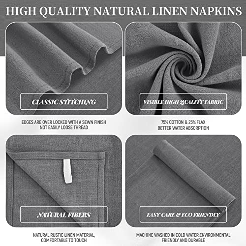 12 Pack Linen Cotton Napkins 40 x 40 cm Dinner Cloth Napkins Cotton Linen Blend Fabric Napkins Washable Reusable Linen Flax Table Napkins for Wedding Dinner Hotel Parties Christmas (Grey)
