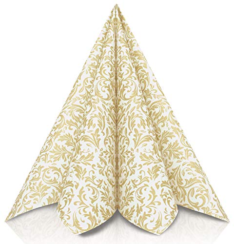 GRUBly Napkins GOLD | Ornamental cloth-like party serviettes | Perfect for Special Occasions; Dinner, Wedding, Birthday, BBQ | Eco Friendly Napkins | AIRLAID QUALITY | 40 x 40cm | Pack of 50