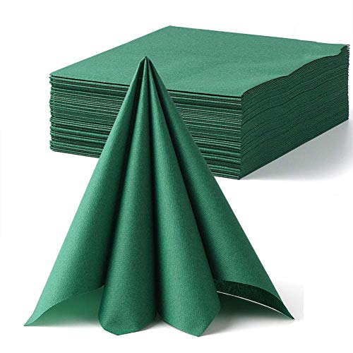 LEKOCH 50 PCS Dark Green Luxury Large Disposable Paper Napkins, Linen Feel Wedding Napkins, Christmas Napkins