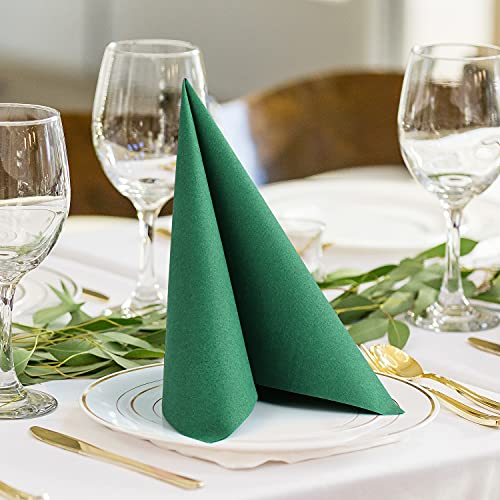 LEKOCH 50 PCS Dark Green Luxury Large Disposable Paper Napkins, Linen Feel Wedding Napkins, Christmas Napkins