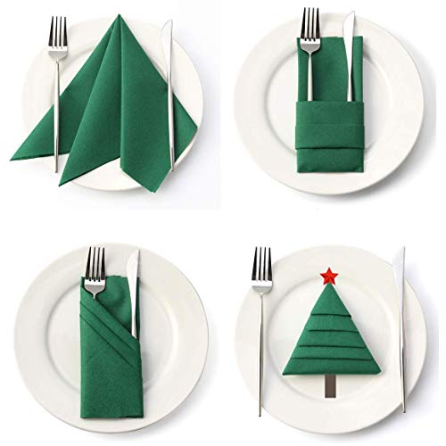 LEKOCH 50 PCS Dark Green Luxury Large Disposable Paper Napkins, Linen Feel Wedding Napkins, Christmas Napkins