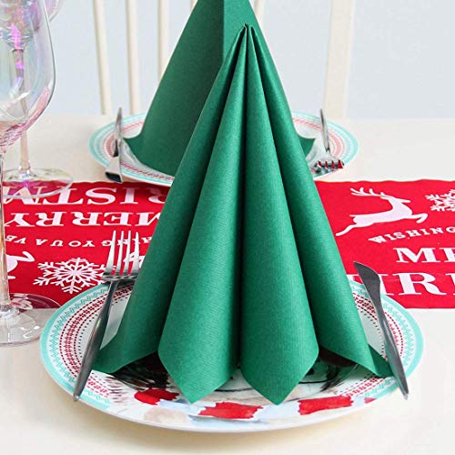 LEKOCH 50 PCS Dark Green Luxury Large Disposable Paper Napkins, Linen Feel Wedding Napkins, Christmas Napkins