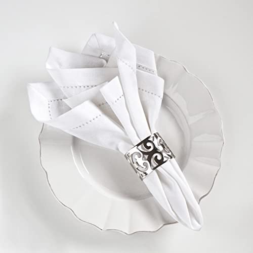 Sweet Needle Linen Cotton Cloth Napkins Set of 12 with Hemstitch White colour -50x50 cm, Finest Blend of European Flax with Organic Cotton is Ideal for Kitchen decor, Christmas, Bar and Restaurants