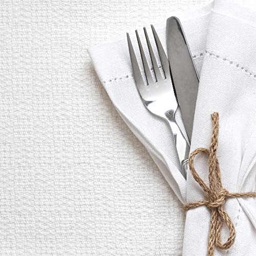 Sweet Needle Linen Cotton Cloth Napkins Set of 12 with Hemstitch White colour -50x50 cm, Finest Blend of European Flax with Organic Cotton is Ideal for Kitchen decor, Christmas, Bar and Restaurants