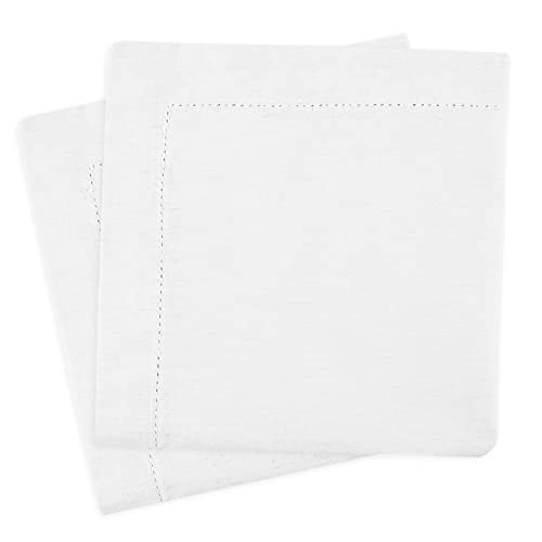 Sweet Needle Linen Cotton Cloth Napkins Set of 12 with Hemstitch White colour -50x50 cm, Finest Blend of European Flax with Organic Cotton is Ideal for Kitchen decor, Christmas, Bar and Restaurants