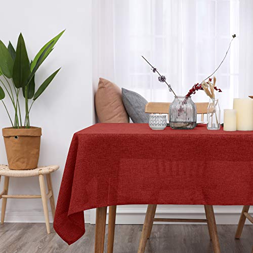 Deconovo Christmas Table Cloth 54x79in(137x200cm) Faux Linen Water Resistant Tablecloth Rectangular Table Cloth for Wedding Red