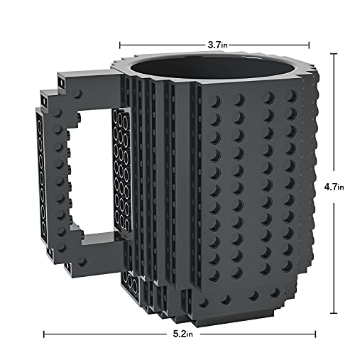 DAYMOO Build-On Brick Coffee Mug, Novelty Easter Birthday Presents Christmas Santa Funny Mugs Gifts for Dad Men Kids Boy Him Adult, Compatible with Lego, Black