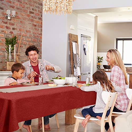 Deconovo Christmas Table Cloth 54x79in(137x200cm) Faux Linen Water Resistant Tablecloth Rectangular Table Cloth for Wedding Red