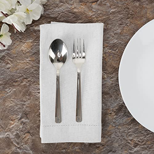 Sweet Needle Linen Cotton Cloth Napkins Set of 12 with Hemstitch White colour -50x50 cm, Finest Blend of European Flax with Organic Cotton is Ideal for Kitchen decor, Christmas, Bar and Restaurants