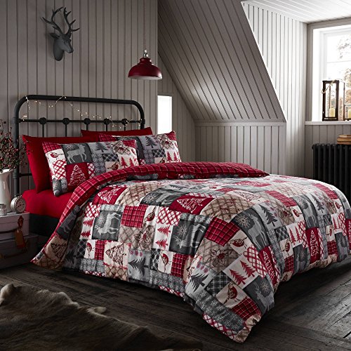Happy Linen Co Christmas Patchwork Red Double Reversible Duvet Cover Bedding Set