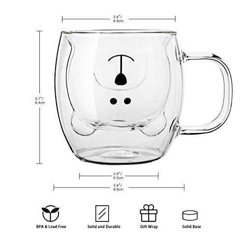 4 Pieces Family Pack Cute Bear Mugs Cute Bear Tea Cup 8.5 oz Double Wall Glass Milk Coffee Bear Mug with Handle Insulated Espresso Beer Cup Cute Birthday Gifts for Office Home (White Pink Green Brown)