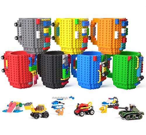 DAYMOO Build-On Brick Coffee Mug, Novelty Easter Birthday Presents Christmas Santa Funny Mugs Gifts for Dad Men Kids Boy Him Adult, Compatible with Lego, Black