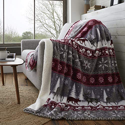 Happy Linen Company Nordic Scandi Hygge Winter Warm Burgundy Large Faux Fur Sherpa Fleece Throw