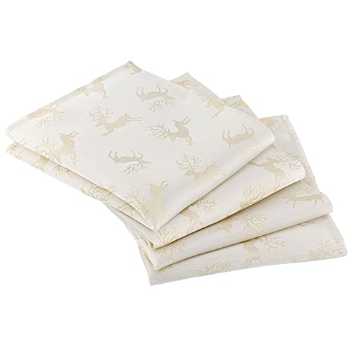 Celebright Christmas Pack of 4 Napkins - Square 17 x 17 inches (43 x 43 cm) - Ideal Xmas Dinner Table Decorative Settings - Embossed Metallic Deer Design - Cream & Metallic Gold