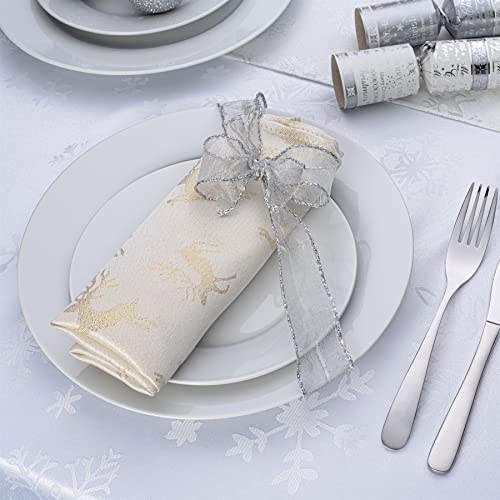 Celebright Christmas Pack of 4 Napkins - Square 17 x 17 inches (43 x 43 cm) - Ideal Xmas Dinner Table Decorative Settings - Embossed Metallic Deer Design - Cream & Metallic Gold