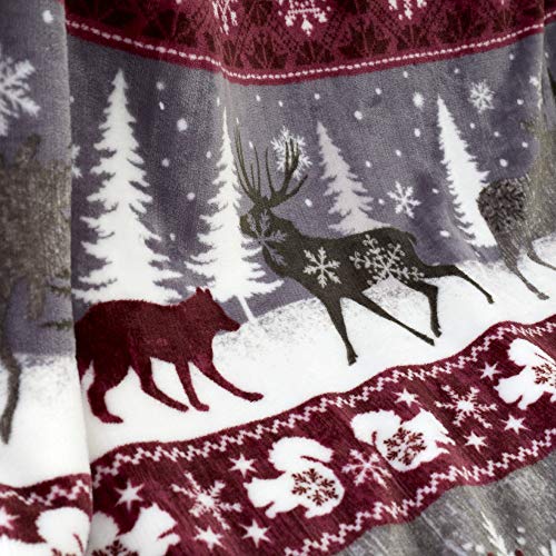 Happy Linen Company Nordic Scandi Hygge Winter Warm Burgundy Large Faux Fur Sherpa Fleece Throw