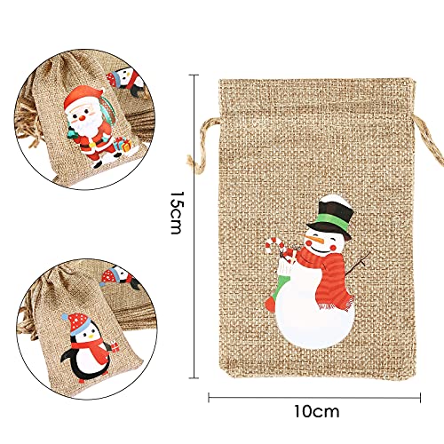 AUERVO 24pcs Christmas Jute Burlap Bags, Xmas Jute Linen Burlap Drawstring Gift Candy Pouch Snack Sack Craft Goodie Bags for kids Xmas Party Favors