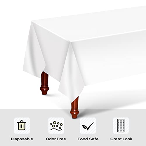 Yilakla New Upgrade White Table Cloth Party 6 Pack,137 x 274cm Plastic Birthday Table Cover Disposable,Waterproof Tablecloth for Christmas Wedding New Year Home Garden Party Table Decoration Supply