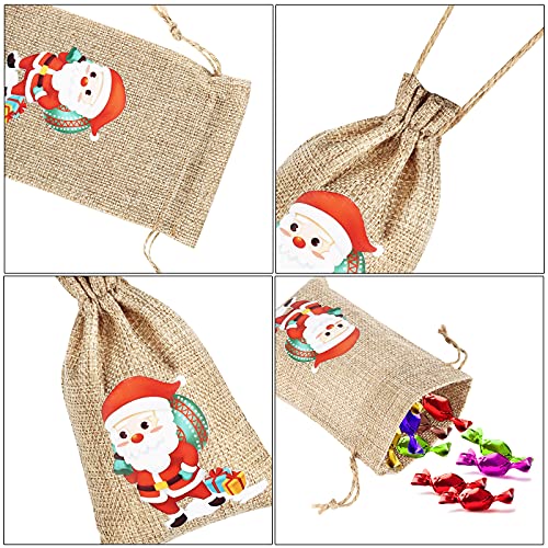 AUERVO 24pcs Christmas Jute Burlap Bags, Xmas Jute Linen Burlap Drawstring Gift Candy Pouch Snack Sack Craft Goodie Bags for kids Xmas Party Favors