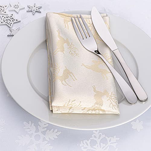 Celebright Christmas Pack of 4 Napkins - Square 17 x 17 inches (43 x 43 cm) - Ideal Xmas Dinner Table Decorative Settings - Embossed Metallic Deer Design - Cream & Metallic Gold
