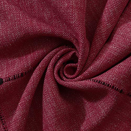 LUCKYHOUSEHOME Christmas Wine Red Cotton Linen Lattice Small Square Tablecloth Embroidery Tassel Table Cover for Home Dinning Tabletop 24x24 Inch(60x60cm)