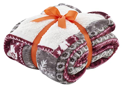 Happy Linen Company Nordic Scandi Hygge Winter Warm Burgundy Large Faux Fur Sherpa Fleece Throw