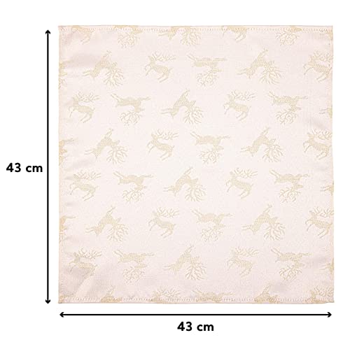 Celebright Christmas Pack of 4 Napkins - Square 17 x 17 inches (43 x 43 cm) - Ideal Xmas Dinner Table Decorative Settings - Embossed Metallic Deer Design - Cream & Metallic Gold