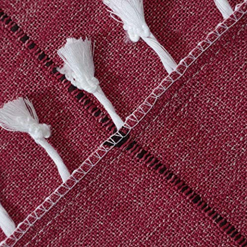 LUCKYHOUSEHOME Christmas Wine Red Cotton Linen Lattice Small Square Tablecloth Embroidery Tassel Table Cover for Home Dinning Tabletop 24x24 Inch(60x60cm)