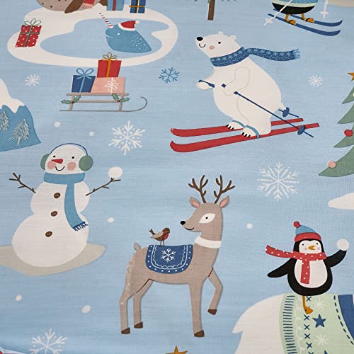 Happy Linen Company Girls Boys Kids Festive Arctic Snow Friends Blue Single Reversible Duvet Cover Bedding Set