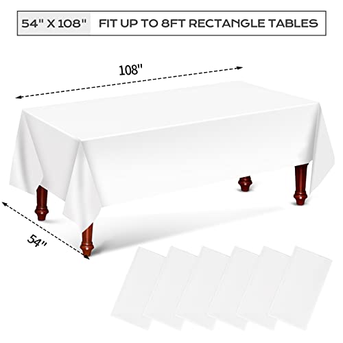 Yilakla New Upgrade White Table Cloth Party 6 Pack,137 x 274cm Plastic Birthday Table Cover Disposable,Waterproof Tablecloth for Christmas Wedding New Year Home Garden Party Table Decoration Supply