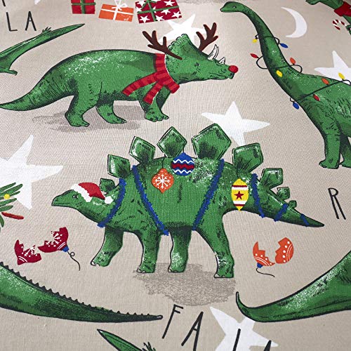 Happy Linen Company Girls Boys Kids Christmas Dinosaur Glow In The Dark Taupe Natural Single Reversible Duvet Cover Bedding Set