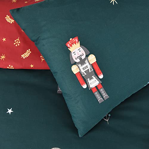 Sleepdown Xmas Nutcracker Green Wine Festive Reversible Duvet Cover Quilt Bedding Set with Pillowcase Soft Easy Care Bed Linen - Single (135cm x 200cm)