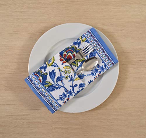 Cloth Napkins Set of 12 Cotton Linen Blend Printed Dinner Napkins Perfect for Parties Dinners Weddings Cocktail Christmas Napkins Cloth (Blue Floral)