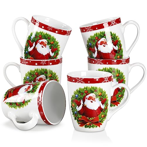 VEWEET, Series SANTACLAUS, 6-Piece Mugs Set Porcelain Mug Set,Tea Coffee Mugs Cups, Service for 6 Person Christmas