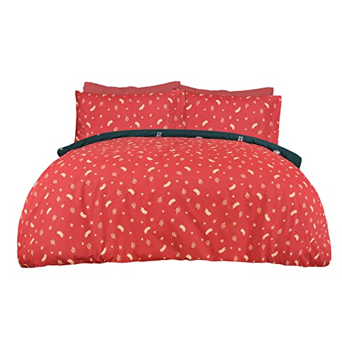 Sleepdown Xmas Nutcracker Green Wine Festive Reversible Duvet Cover Quilt Bedding Set with Pillowcase Soft Easy Care Bed Linen - Single (135cm x 200cm)