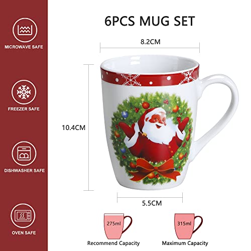 VEWEET, Series SANTACLAUS, 6-Piece Mugs Set Porcelain Mug Set,Tea Coffee Mugs Cups, Service for 6 Person Christmas