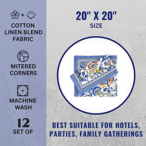 Cloth Napkins Set of 12 Cotton Linen Blend Printed Dinner Napkins Perfect for Parties Dinners Weddings Cocktail Christmas Napkins Cloth (Blue Floral)