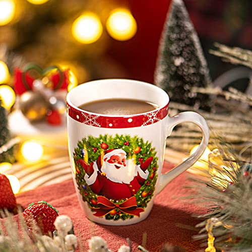 VEWEET, Series SANTACLAUS, 6-Piece Mugs Set Porcelain Mug Set,Tea Coffee Mugs Cups, Service for 6 Person Christmas
