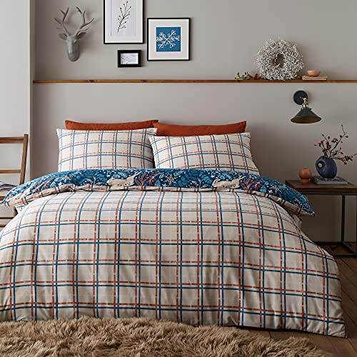 Happy Linen Company Winter Stags Blue Double Reversible Duvet Cover Bedding Set