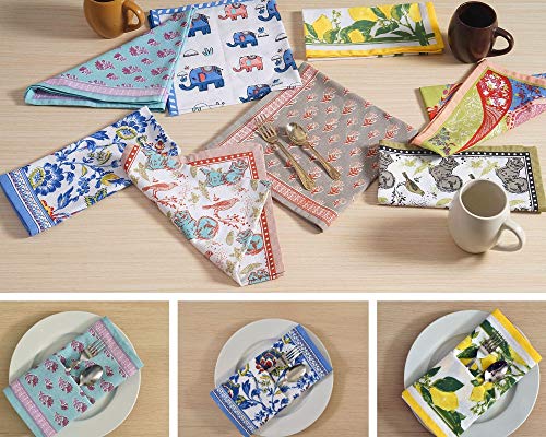 Cloth Napkins Set of 12 Cotton Linen Blend Printed Dinner Napkins Perfect for Parties Dinners Weddings Cocktail Christmas Napkins Cloth (Blue Floral)