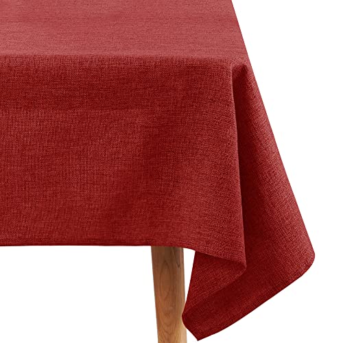 Amazon Brand - Umi Christmas Wipeable Faux Linen Water Resistant Tablecloth Rectangular Table Cover for Dining Room 137x200cm Red