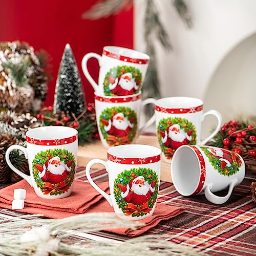 VEWEET, Series SANTACLAUS, 6-Piece Mugs Set Porcelain Mug Set,Tea Coffee Mugs Cups, Service for 6 Person Christmas
