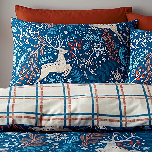 Happy Linen Company Winter Stags Blue Double Reversible Duvet Cover Bedding Set